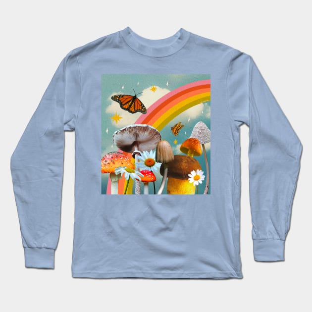 Vintage Mushroom Collage Long Sleeve T-Shirt by Doodle by Meg